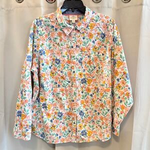 St Johns Bay Womens Top 1X Floral Button Up Cotton Coquette Romantic Boho 19527